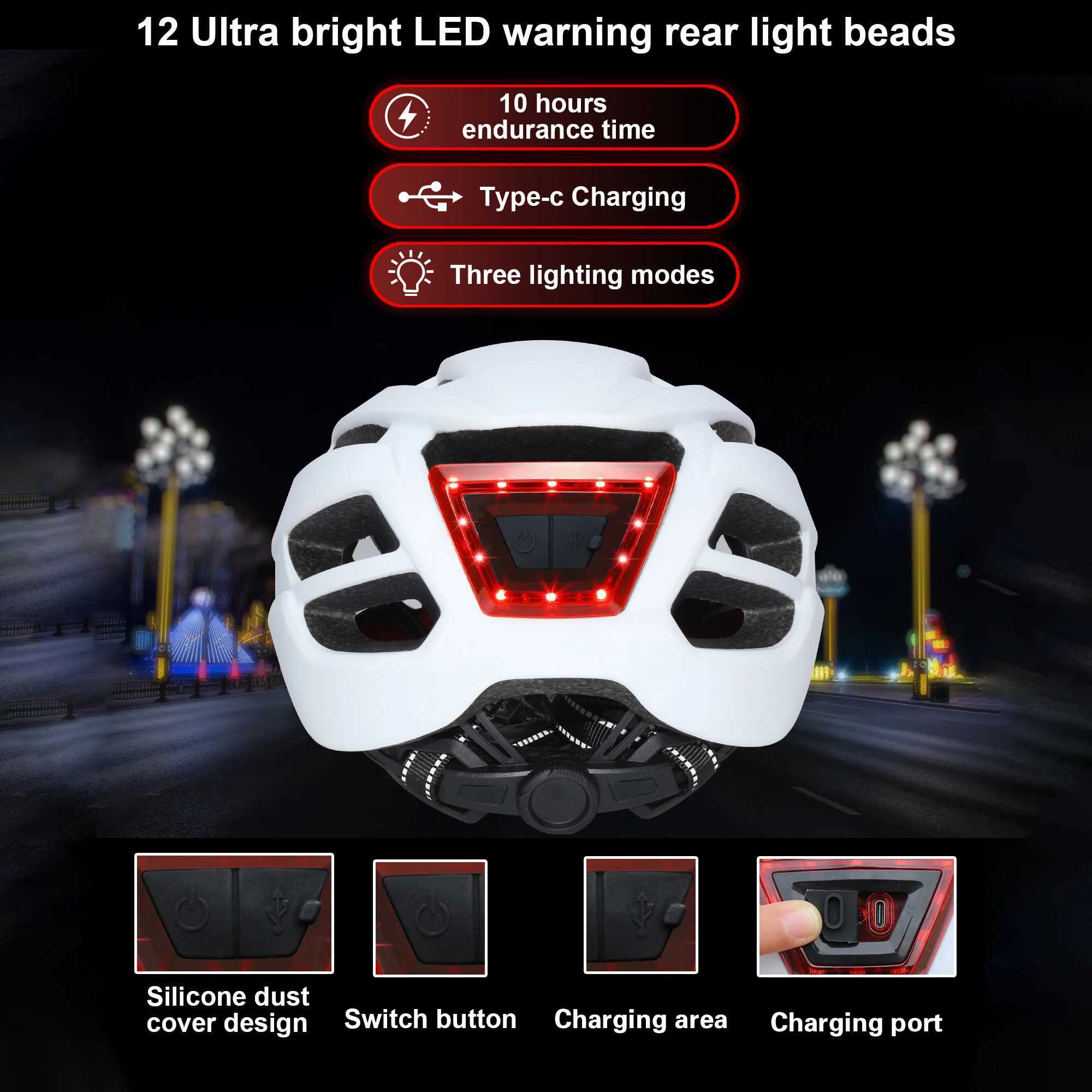 Adult Bike Helmet with USB Rechargeable Rear Light Lightweight Bicycle Helmet for Men and Women Adjustable Cycling Road Biker J250916