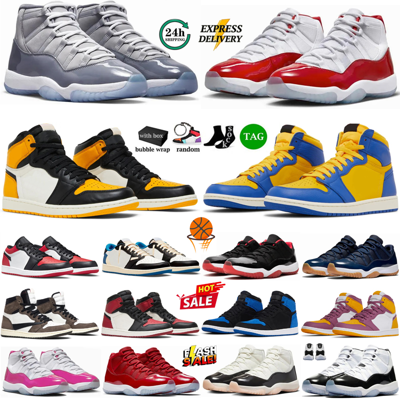 1s 11s With Box Designer Basketball Shoes 11 High Low Cherry Cool Grey Concord Bred 1 Chicago UNC Mocha Black White Royal Blue Sports outdoor Sneakers Size