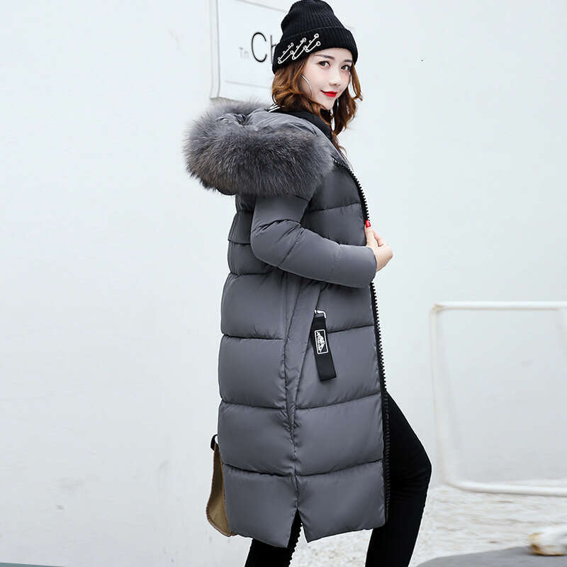 Winter New Korean Style Long Coat for Women with Large Fur Collar, Thickened Plus Size Cotton Jacket