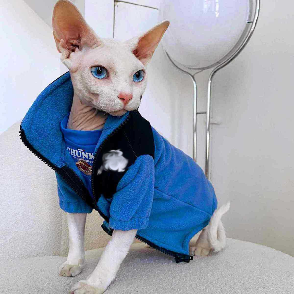 Sphynx Devon Rex Hairless Cat Trendy Winter Fleece Warm Sweatshirt Coat Pet Dog Clothes