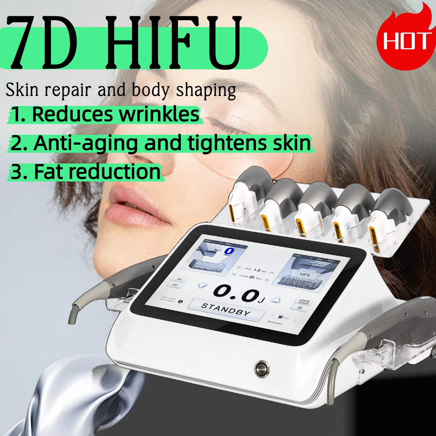 7D HIFU Smas Skin Tightening Machine Portable 7 Cartridges Double Chin Reduction Anti-aging Skin Care Slimming Body Sculpting Fat Loss Beauty Equipmen