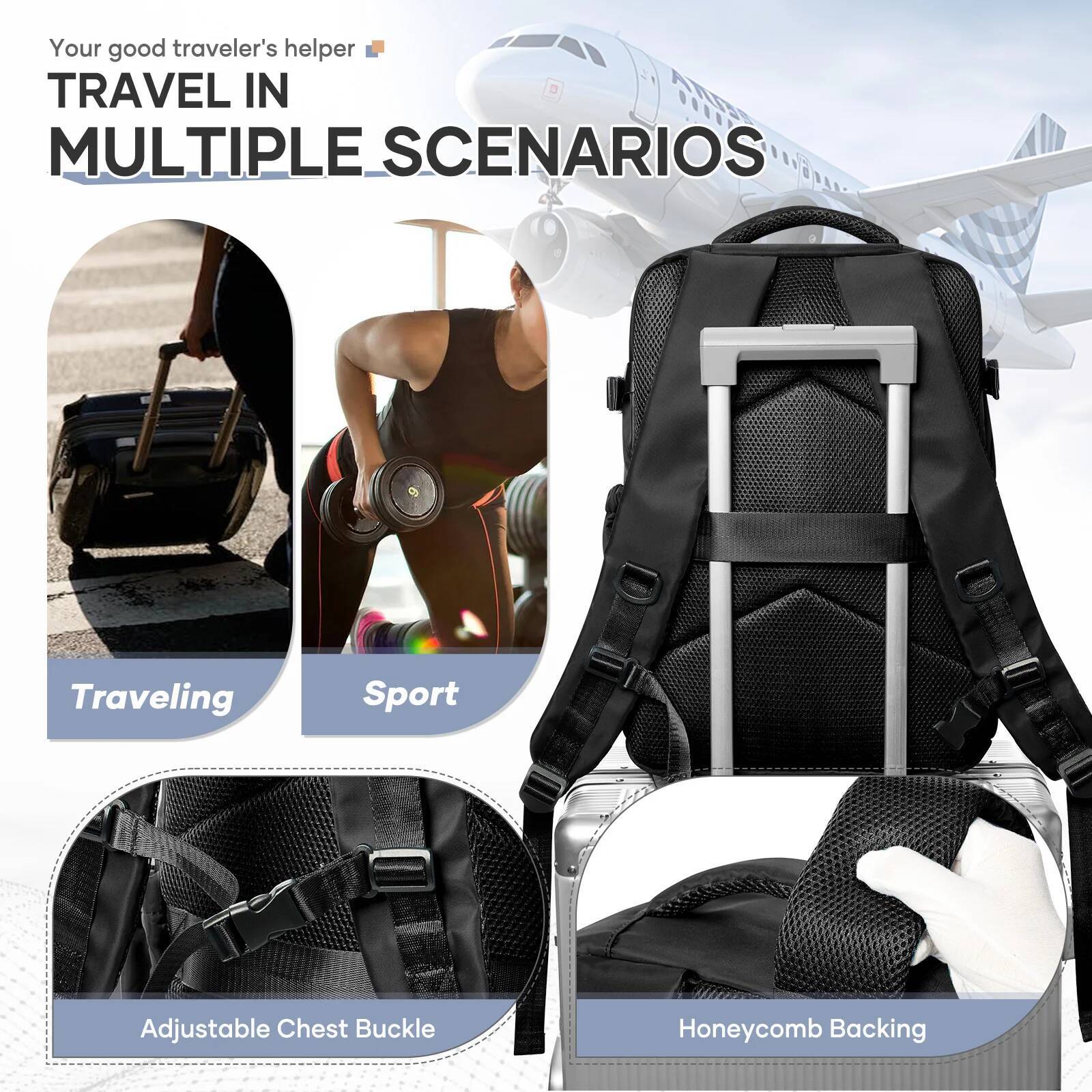 Travel Airbag 43x29x15 Cabin Bag Airplane, Ryanair 40x25x20 Electric Air Vacuum Hand Lage, Durable Backpack high-quality