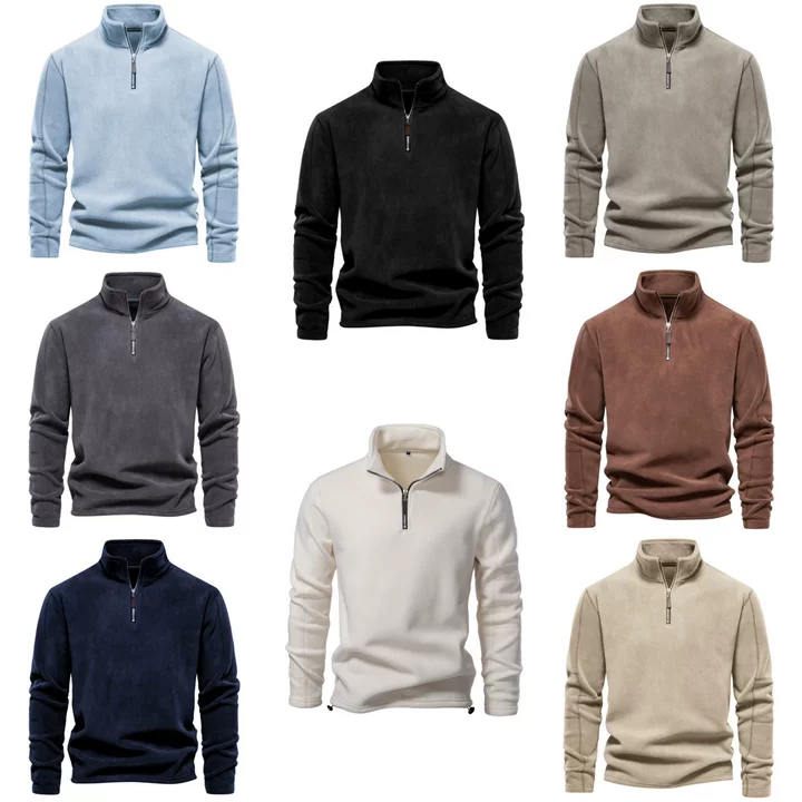 Men's Hoodies Autumn Winter Arrival Stand Collar Half Zip Long Sleeve Sweater Trendy Casual Solid Color Top