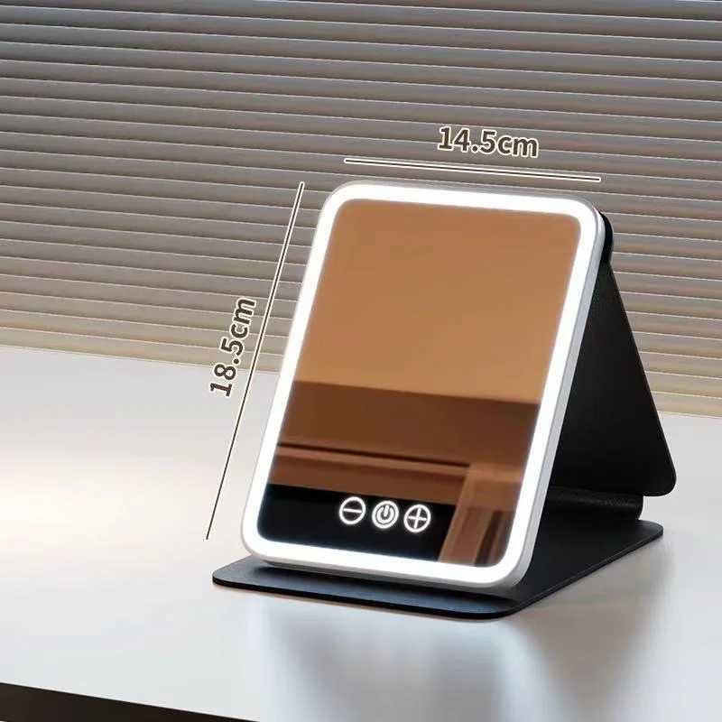 Fold LED Dimmable Makeup Mirror 3 Colors Light Adjustable Brightness USB Charging Fold Mirror Tabletop Vanity Mirror for Travel C250916