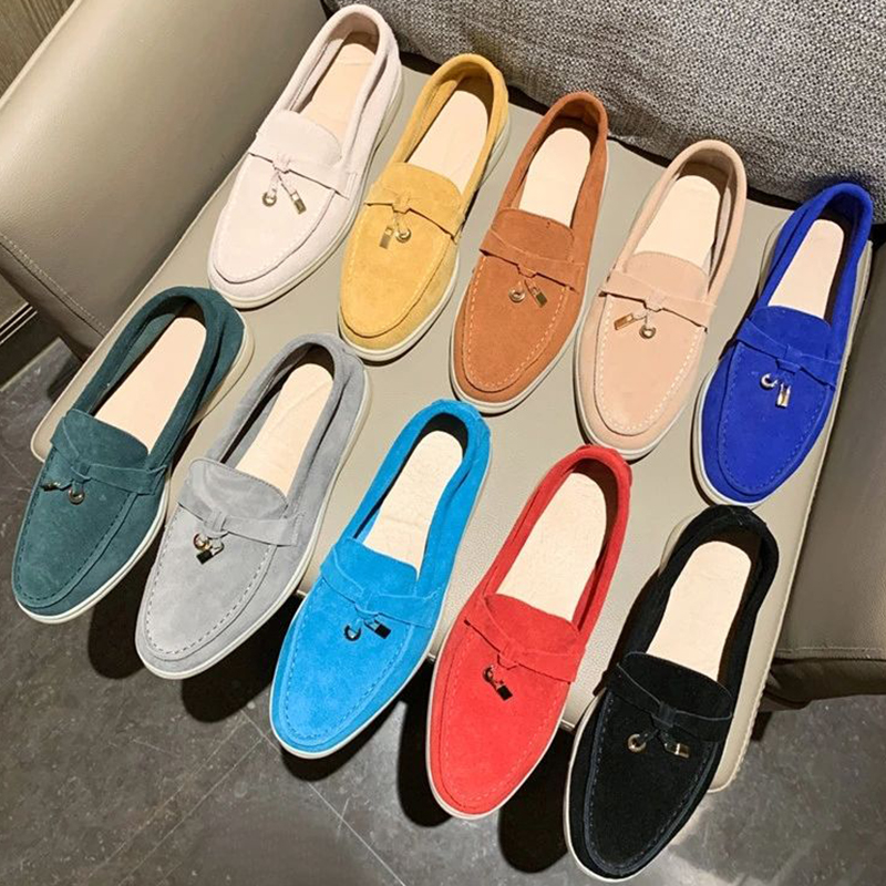 Designer Shoes Summer Walk Charms Sheepskin Suede Women Loafers Men Shoes Hardware Casual Shoe Summer Loaf Walk Leather Metal Buckle Outsole Flat Comfortable