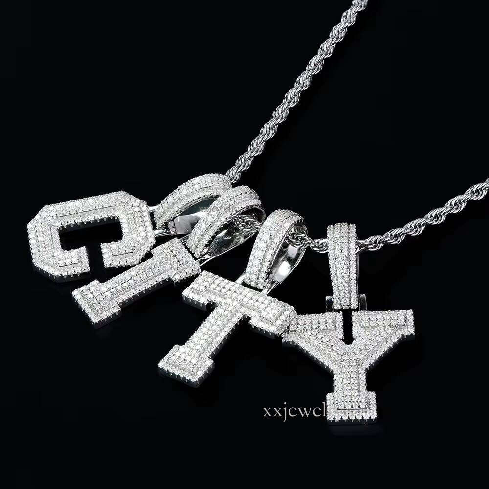 Pure Sier Ice Chihui Stone A-Z Lead Letter Pendant Men's Hip-Hop Boutique Jewelry