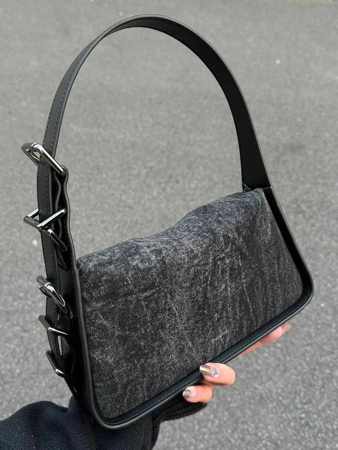 JIAERDI Vintage Black Denim Shoulder Bags Women Hot Girls New Casual Underarm Bag Purse Female Harajuku Aesthetic Handbag Y2k L250916