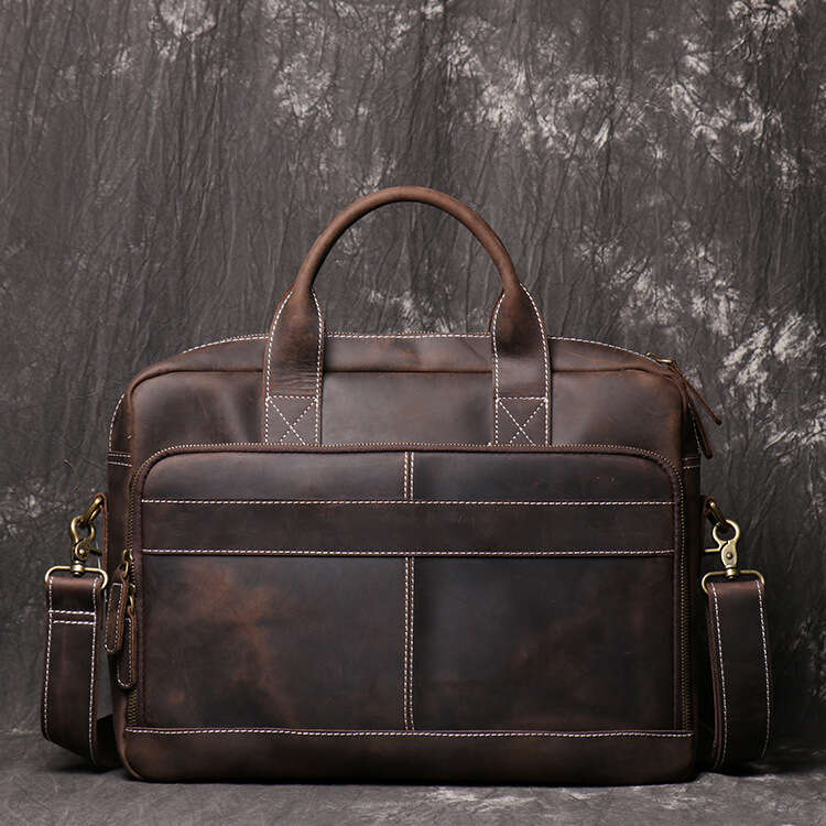 new genuine mens handbag crazy horse leather womens shoulder crossbody briefcase large capacity laptop bag