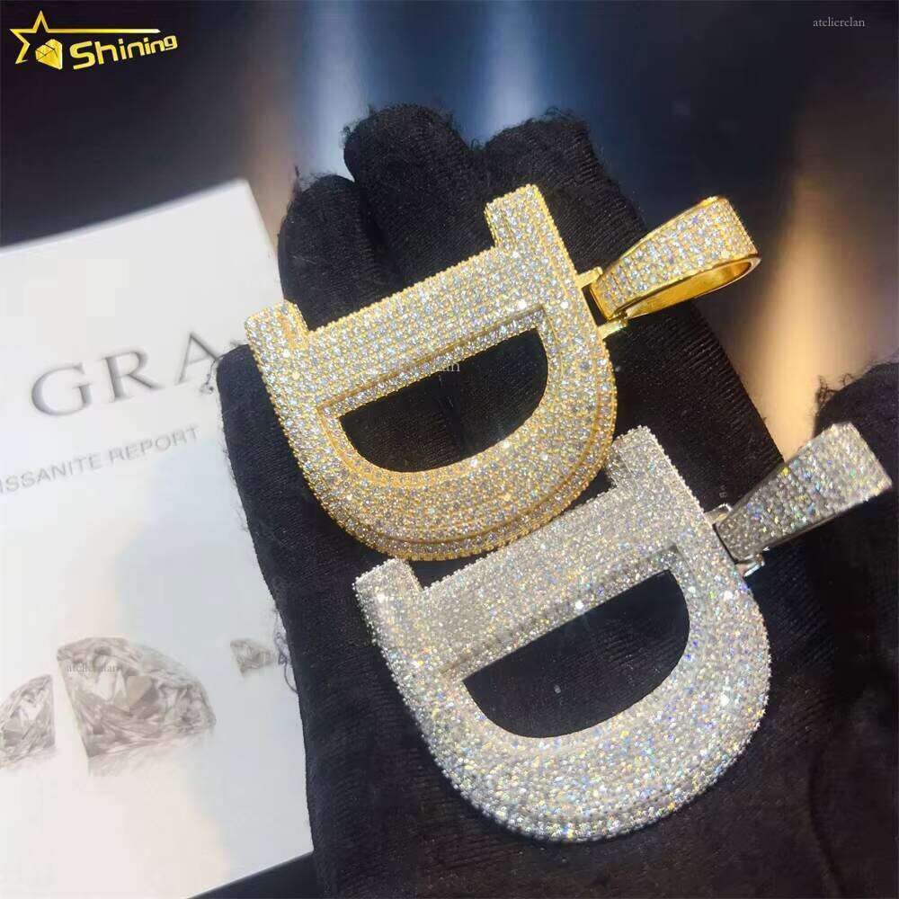 High Quality Pearlescent Sier Full Ice Letter D Moissanite Hip Hop Men's Pendant