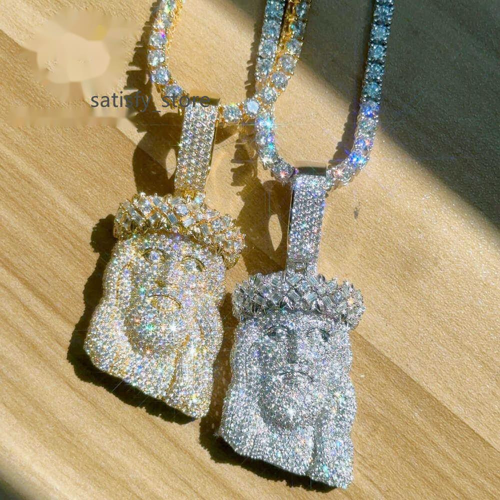 Ready To Ship Iced Out Jesus Head Moissanite Diamond Sier Hip Hop Pendant For Tennis Cuban Link Chain