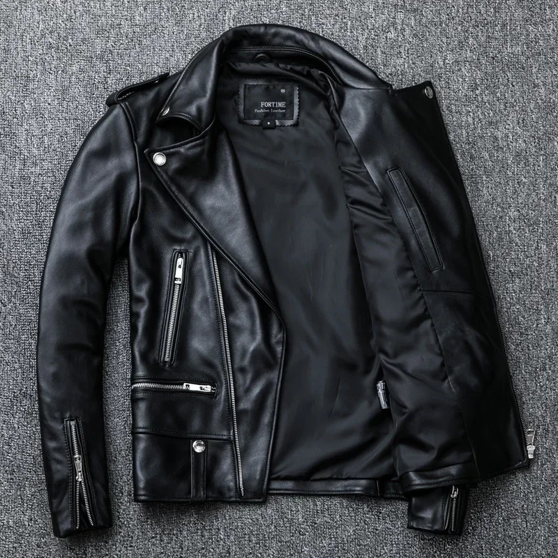 Spring Classical Perfecto Jacket Genuine Leather Motorcycle Jackets Men Zealand Sheepskin Black Coat Slim Suit 250916