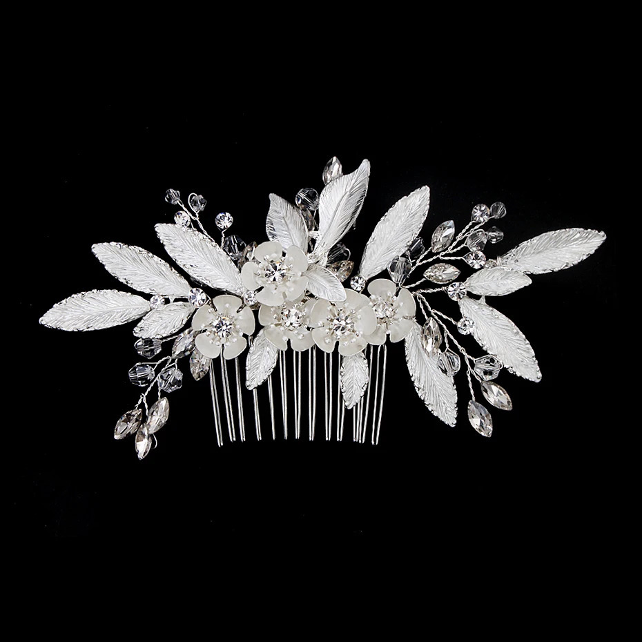 Silver Color Rhinestone Wedding Hair Comb Pearl Crystal Hair Accessories for Bride Ornament Prom Bridal Flower Headpiece Jewelry 250915