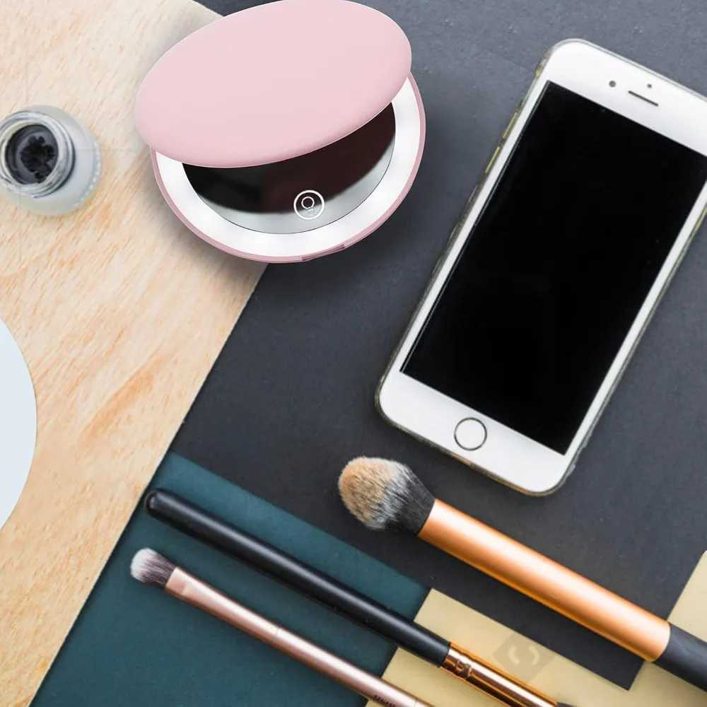 LED Rechargeable 1X10X Magnifying Cosmetic Vanity Mirror with Lights Compact Portable Travel Dimmable Illuminated for Handbag C250916