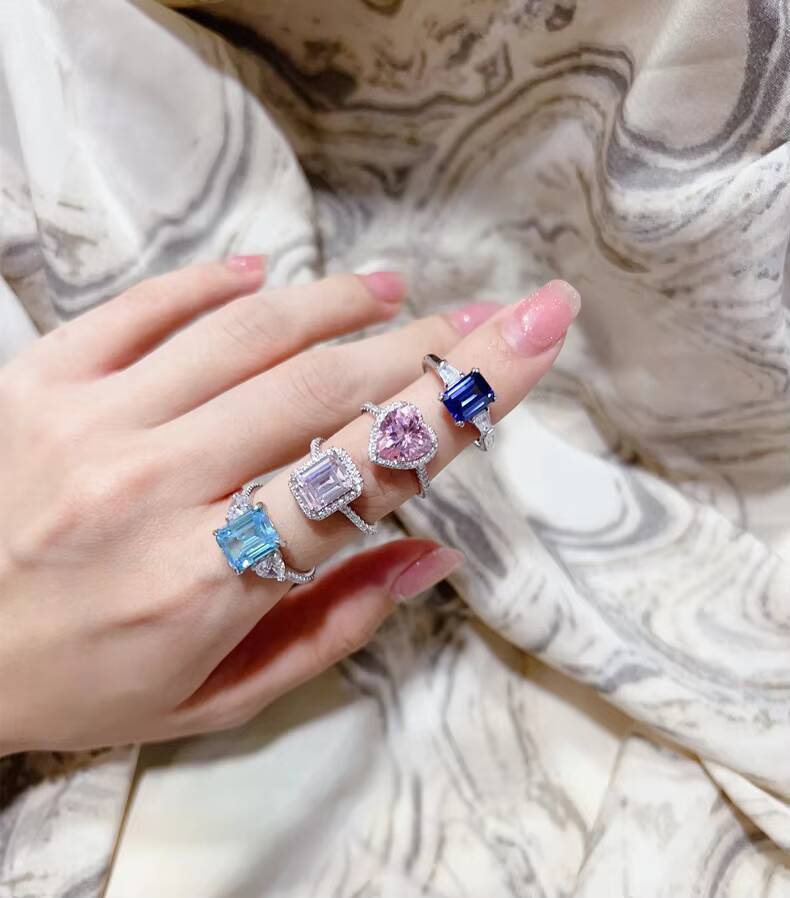 Fashion Emerald Cut Blue Sapphire Gift Classic Wedding Engagement Diamond Gemstone Ring