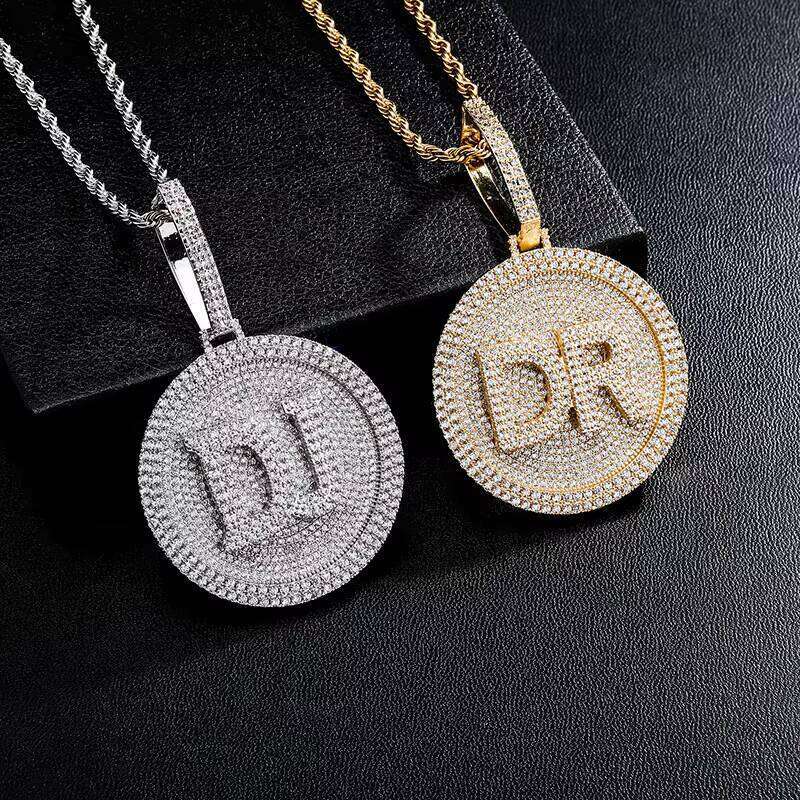 Hip-Hop Gold-Plated Iced Zirconia Silicon Name Double Letter Necklace Pendant