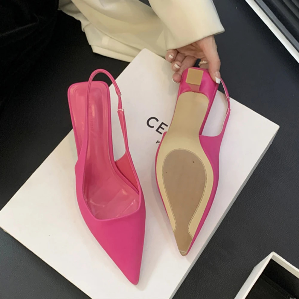 Womens Slingback Kitten Heels Sandals Closed Pointed Toe Stiletto Comfortable Women Pumps Prom Party Evening Dress Shoes 250915