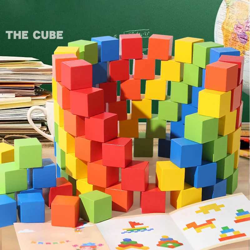 50100pcs Colorful Cubes Wooden Building Blocks Stacking Up Square Wood Toy Baby Shape Color Learning Toys for Children C250916