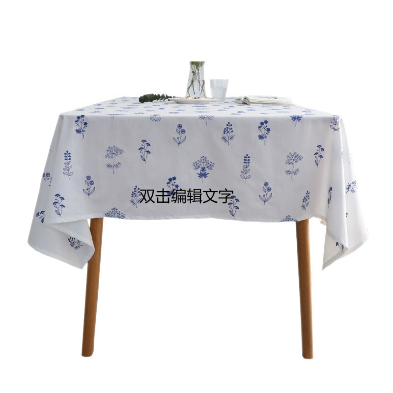 2025 Small Fresh Embroidery Square Dining Table Cloth Blue Embroidery Background White French Round Coffee Table Cloth AF2