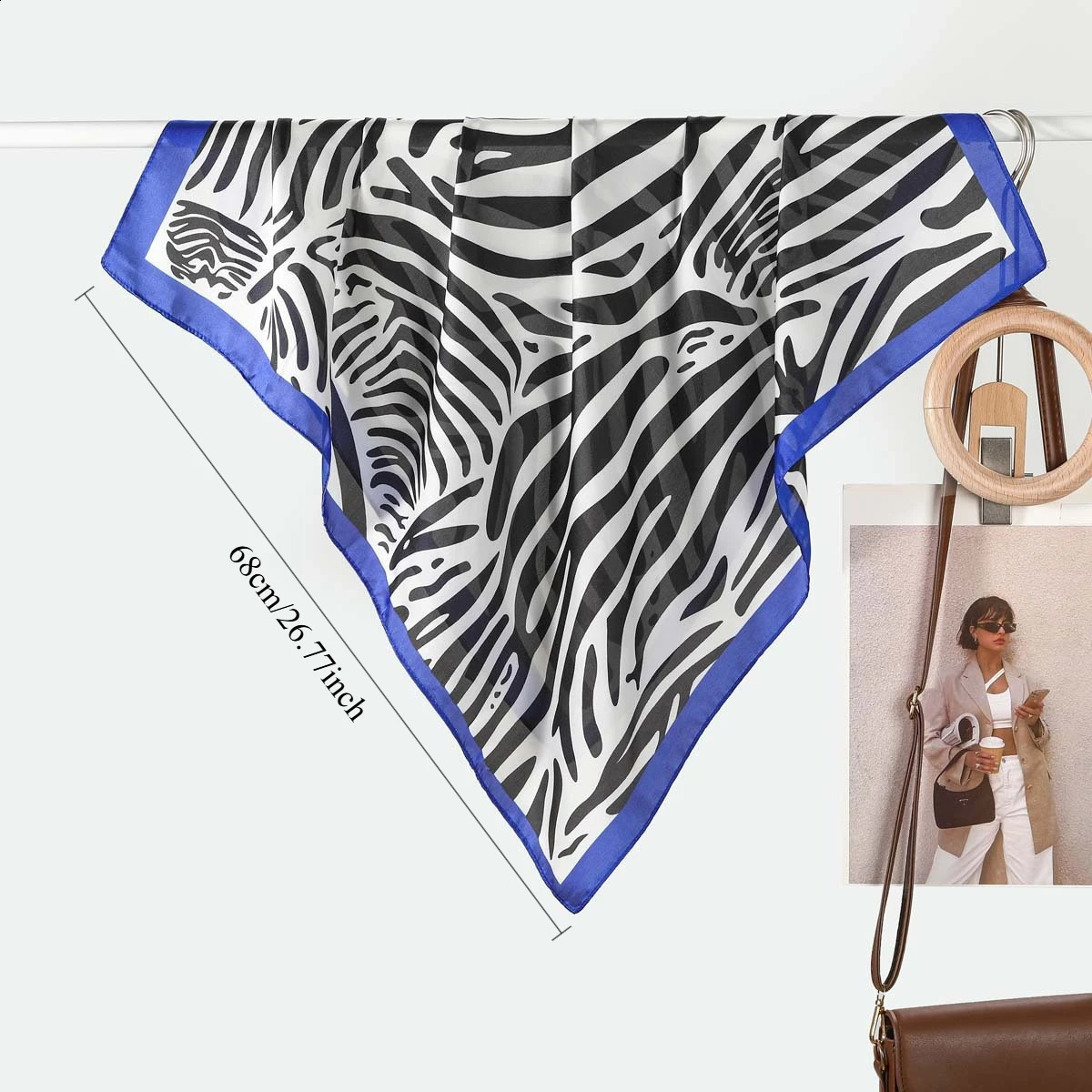 68cm Wild Zebra Printed Square Scarf for Womens Spring Summer Silk Scarf Trendy Versatile Shawl Scarfs Headscarf 250915