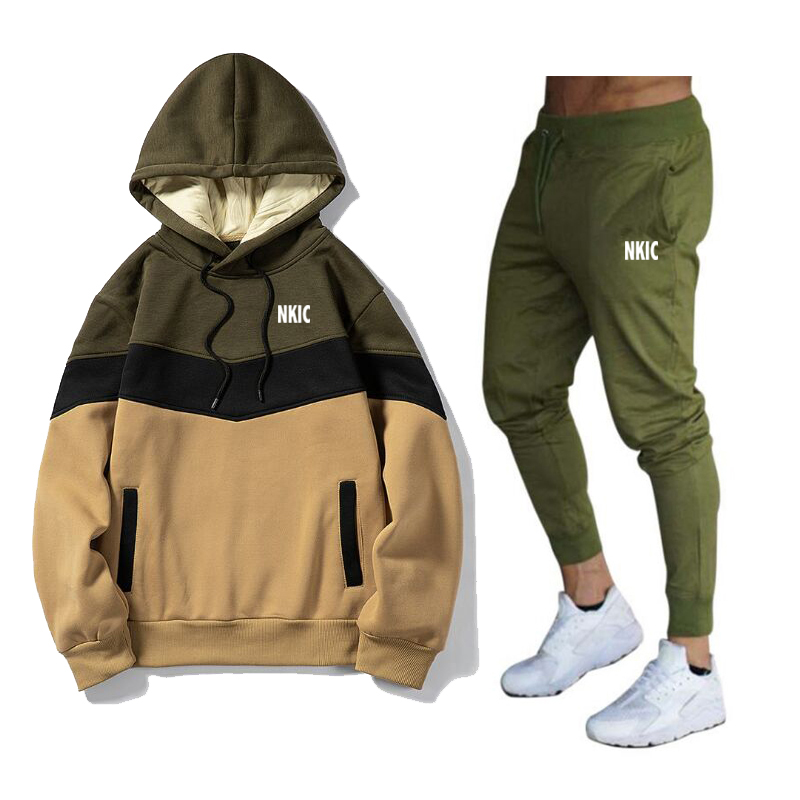 Mens Brand Tracksuit Casual 2 Piece Sweatshirts Sweatpants letter Printed Patchwork Hoodie Pants Sports Jogging Mens Clothing