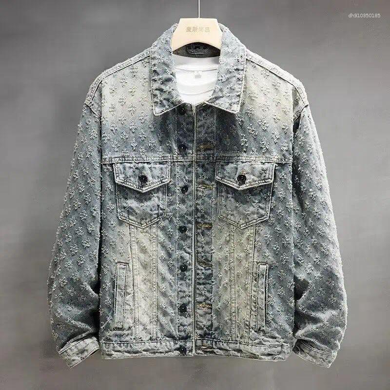 Men's Jackets Fashion Luxury Clothing Hip Hop Vintage Autumn Washed Jacquard Denim Jacket For Couples Unisex High Street Retro Embossed Cowboy Su