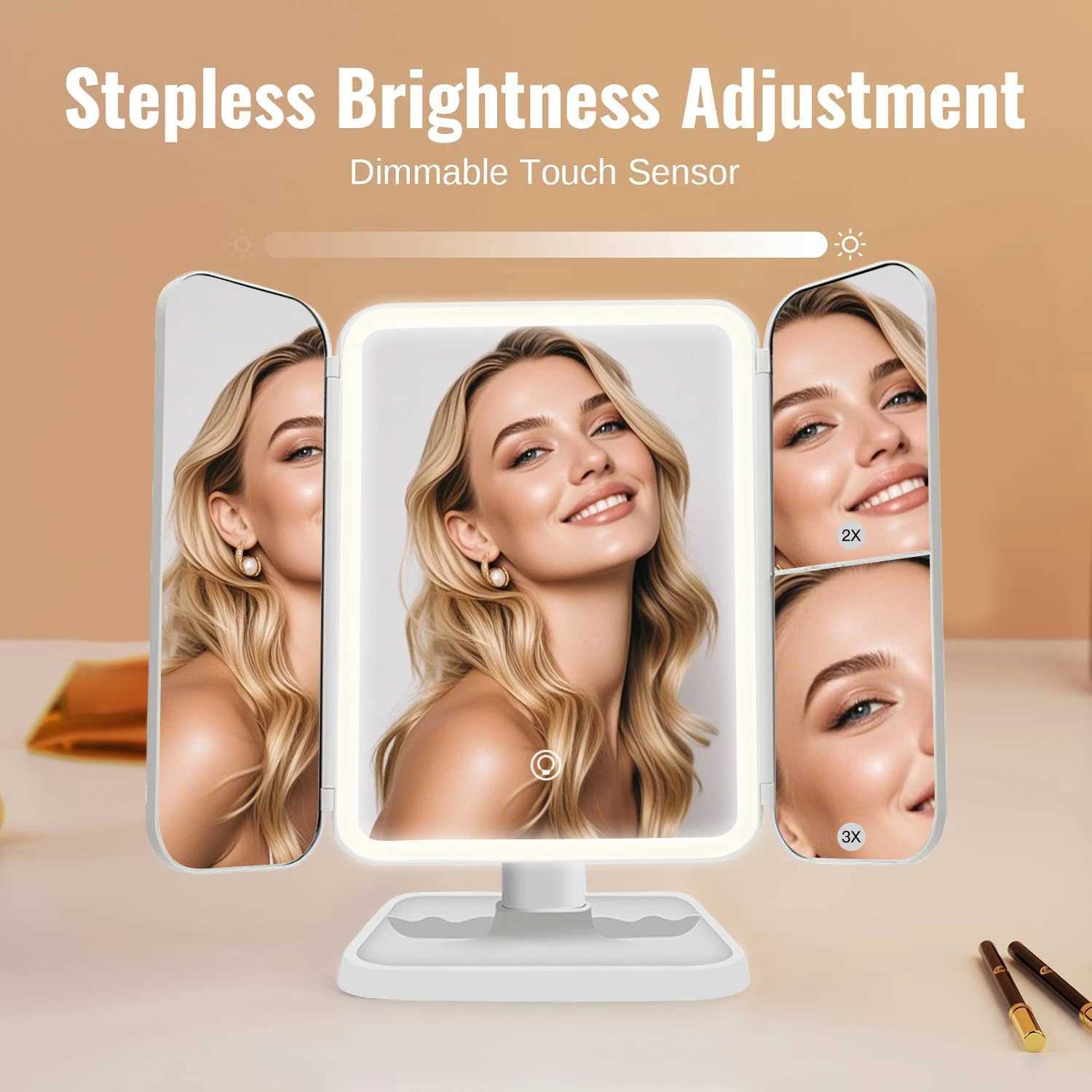 Trifold Makeup Mirror LED Lights Dorm Dressing Mirror Beauty Light up your fill light with Smart Complementary Makeup Mirror Tri C250916