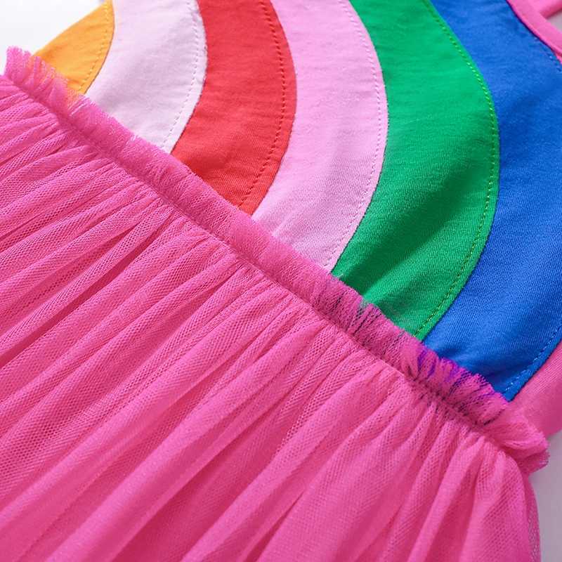 Little maven Baby Girls Childrens Clothing 2025 Summer Fashion Embroidered Cartoon Rainbow Mesh Party Dresses Kids Clothes C250916