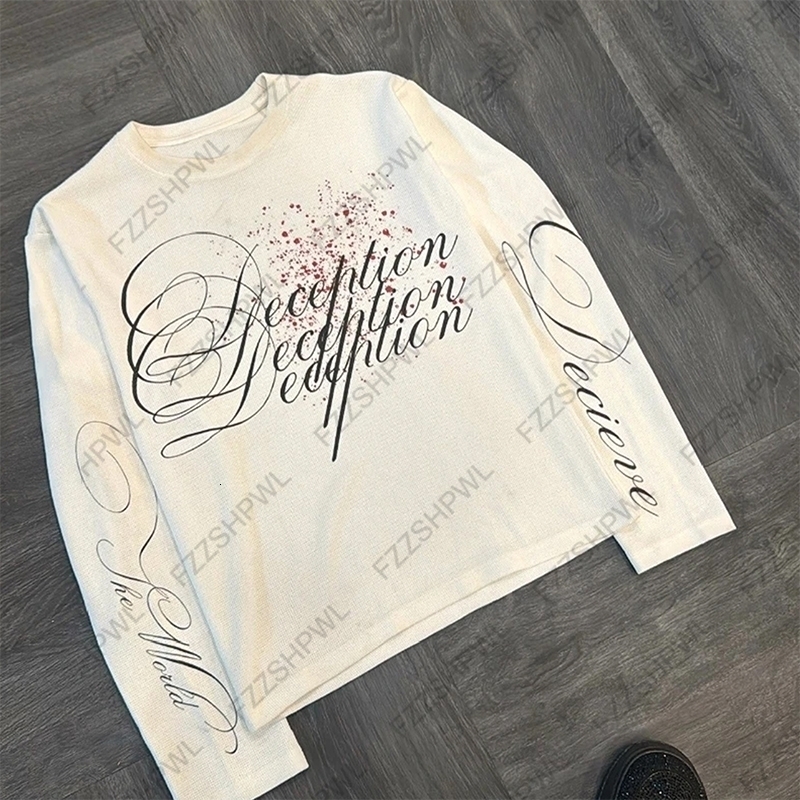Y2K pure cotton letters fashion American long sleeve retro high street hiphop rock street mens tops casual long sleeve250915