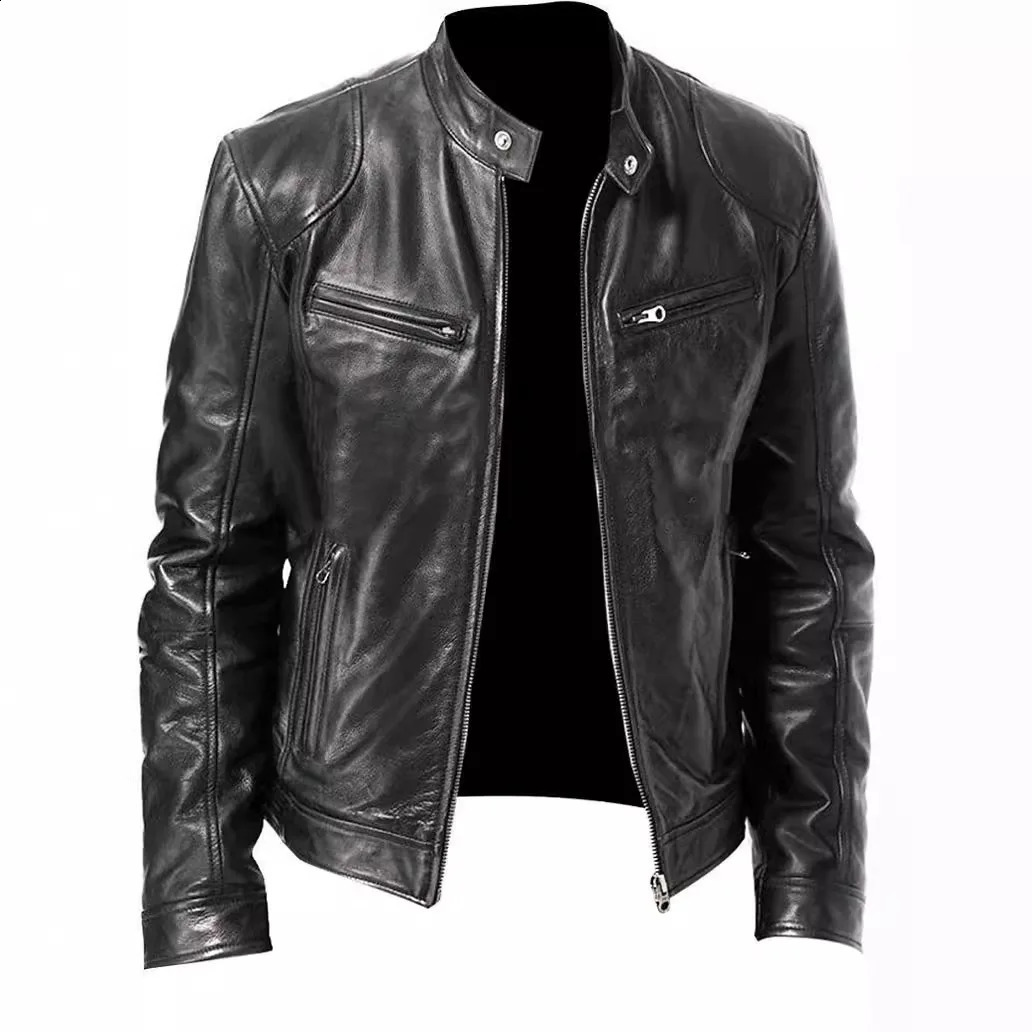 Fashionable Youth Motorcycle Jacket Personalized Mens Multipocket Standcollar Zippered Fashion Cardigan Leather Coat 250916
