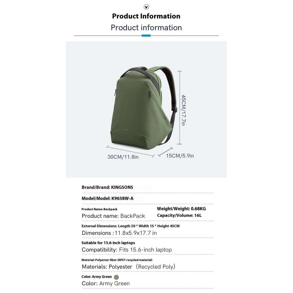 Kingsons 2025 New Recycled Poly For Men Women 15.6 inch Laptop Waterproof Travel Backpack With USB-A Charging Port