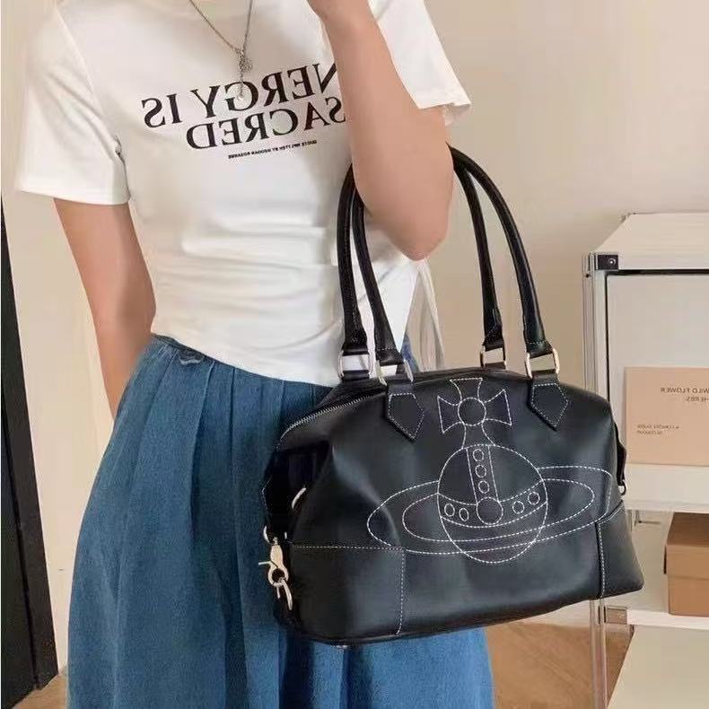 Fashionable Hot Girl Hit Color Texture Veet Embroidery Large-Capacity Shoulder Tote Female Kawaii Purse Chic Bag