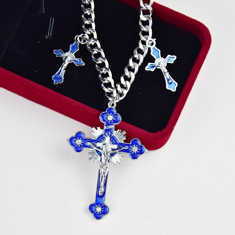Fashion Gothic Pink Cross Necklace For Women Charm Y2K Red White Rhinestone Metal Choker Chain Trendy Unique Jewelry Gifts 250915