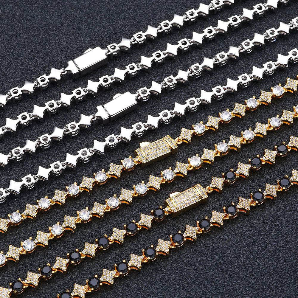 Hip Hop Charm Cross Stars Tennis Chain Necklace Bracelets 5A Zircon Jewelry With Spring Clasp