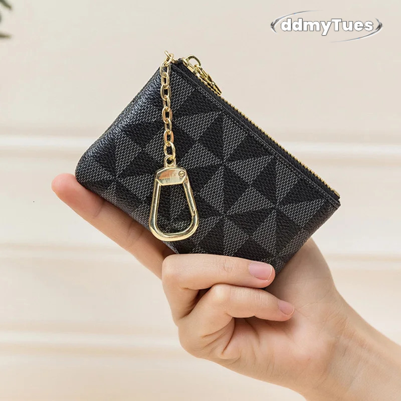 Bestseller Coin Key Storage Bag with Chain Women Mini Coin Purse Luxury Designer Plaid Leather Small Zipper Wallet Ladies Keychain Trendy ddmytues