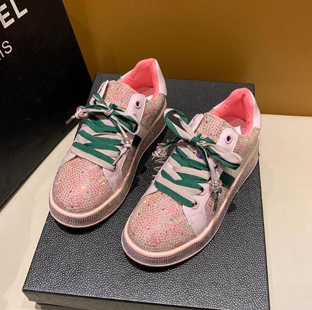 Full Diamond Thick Sole Sneakers for Women Spring Color Block Embroidered Large Size Casual Sports Shoes for Women 250711