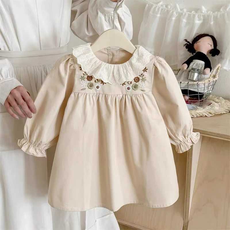 Spring Autumn Kids Clothes 16Yrs Pastoral Baby LongSleeved Embroider Floral Doll Dresses Children Sweet Princess Girls Dress C250916