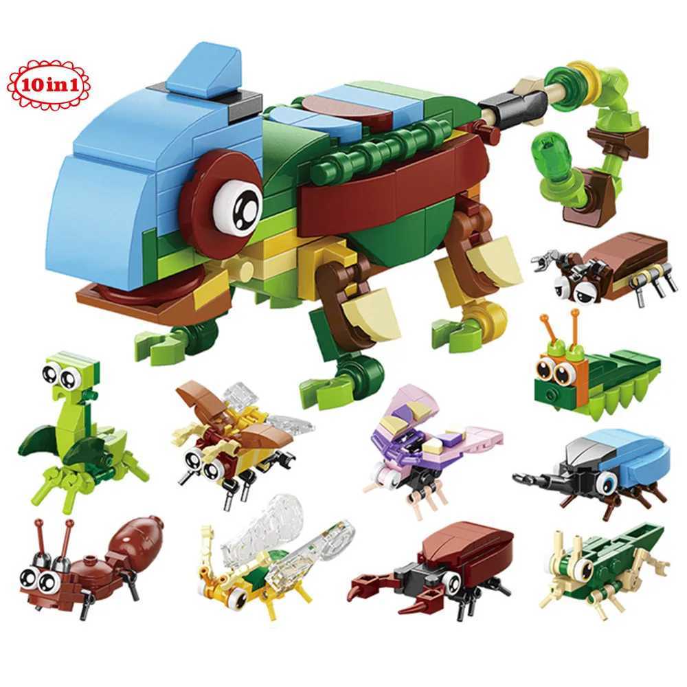 Animals World Insect Fish Bird Dog Elephant Panda Giraffe Honeybee 10 In 1 Building Blocks Kit Bricks Model Kids Toy Children C250916