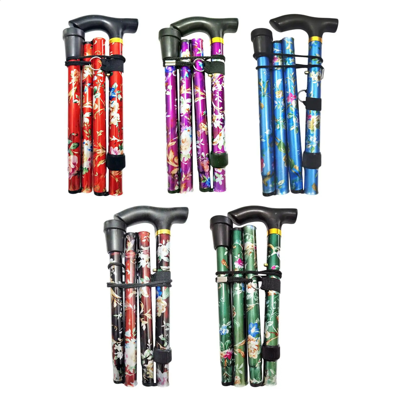 Folding Cane Lightweight Adjustable 5Section Elderly Walking Stick Travel 250916