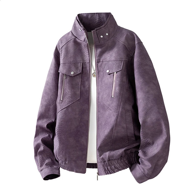 Mens Faux Leather Snake Skin Jacket StandCollar Zip Front Hidden Pockets Classic Look for Daily Office Commute 250916