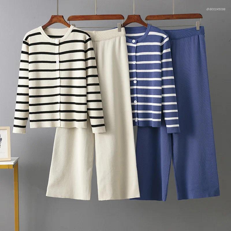 Women's Two Piece Pants Spring Autumn 2 Women Cardigan Tracksuits Fashion Knitted Pant Set Ladies Sweater Suit Vintage