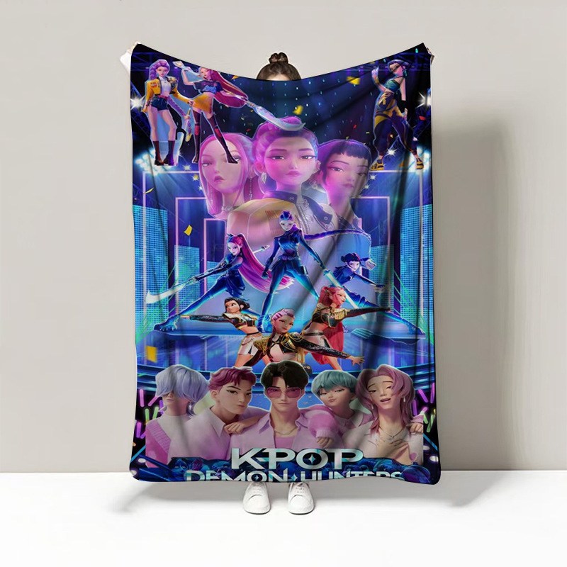 kpop demon hunters witch high quality Flannel Blanket Korean Pop Music Idol Throw Blanket Korean Fantasy Animation Film Graphic