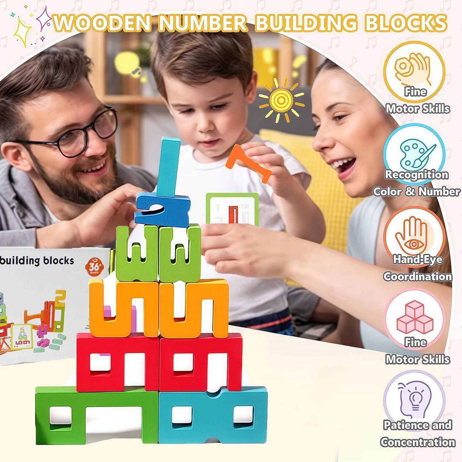 Wooden Number Building Blocks Montessori Number Stacking Blocks Puzzle Balance Competition Toy Educational Gift for Toddler C250916