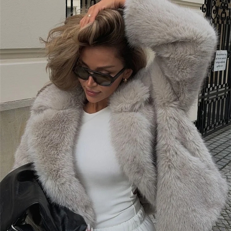 Signora Di Inverno Warm High Street Abbigliamento Per Pellicce Da Fauci Solida Donne Eleganti Soffice Cappotto Cardigan A Manicotto Pieno Maniche 20-image
