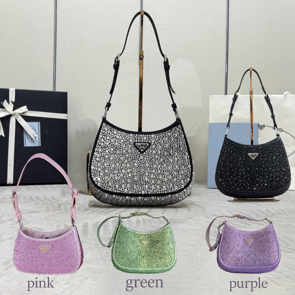 Luxurys bag crystal Designer bag cleo bag Shoulde Bags hobo Women Crystal Diamante Handbags nylon Metallic Beads Diamonds Lady Axillary bag Crossbody wallet Purse