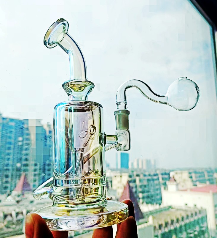 Green Bong recycler dab rig glass straight tube helix coil water pipes bubbler heady hookah bongs 10mm joint helix with downstem bowl