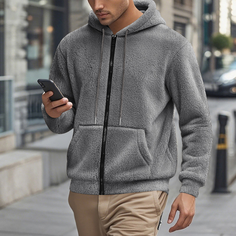 Autumn Winter Mens Sweatshirt Stand Neck Zip Up Down Long Sleeve Hoodie High quality Fashion Fleece Tops Jackets Men Clothing