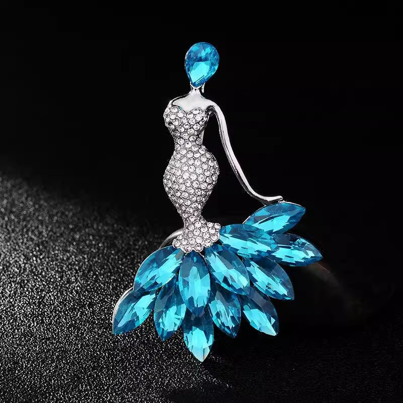 ZETA PHI BETA Greek Dance Girl white blue Rhinestone Metal Charm brooch