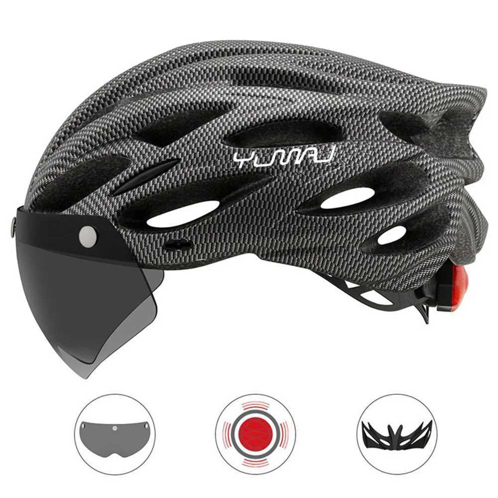 YM Ultralight Helmet Road MTB Helmet Intergrallymolded with Removable Visor Goggles Bike Taillight Helmet YUMAJ26 NEW J250916