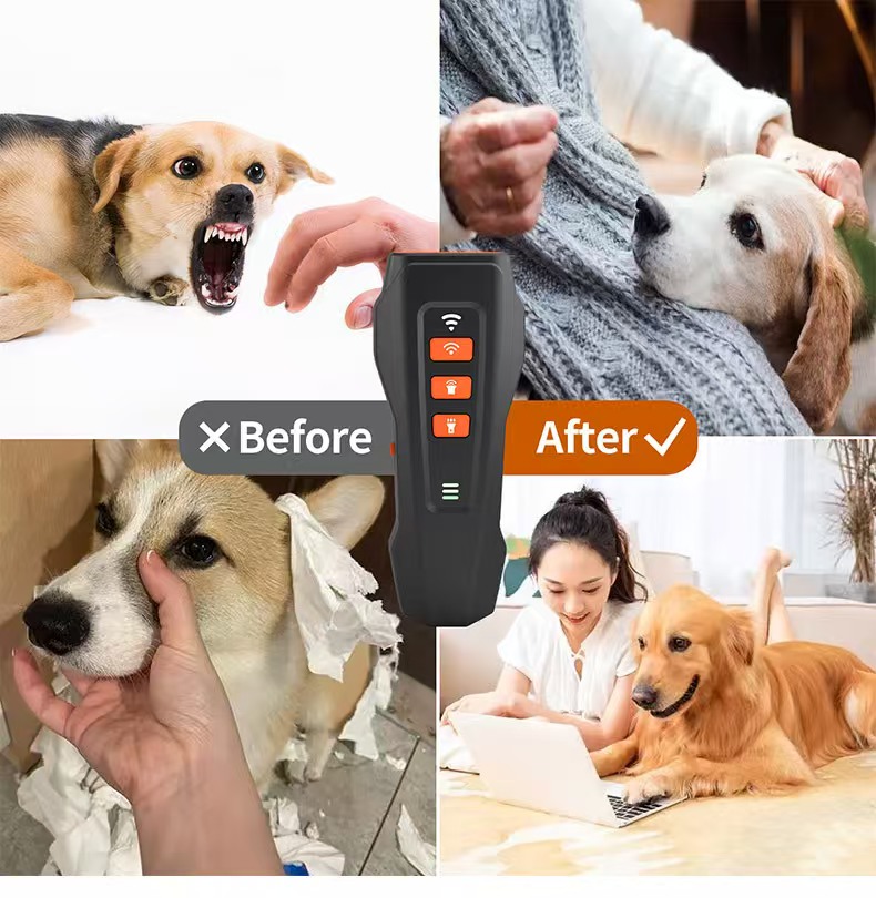 Anti-Bell Device for Dogs, Ultrasonic Dog Repellent, 3 Modes (Tone/Ultrasound/Flashlight), 9m Range, Rechargeable & Humane Dog Bell Stop Device for Sm