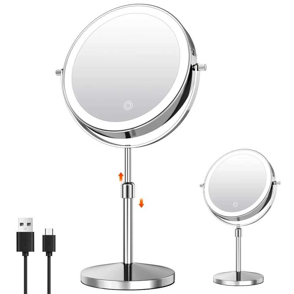7 Makeup Mirror with Light USB Rechargeable Height Adjustable 1X10X Magnifying 3 Color lighting 360 Rotation Vanity Mirror C250916